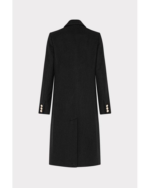 MILLY Black Single Breasted Wool Coat With Pearl Buttons
