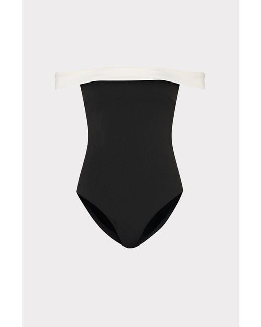 MILLY Black Solid Off The Shoulder One Piece
