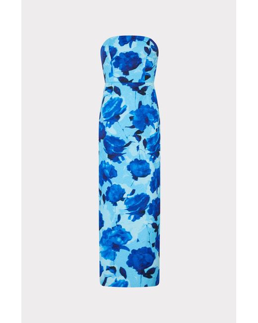 MILLY Blue Orion Blurred Blossom Jacquard Dress