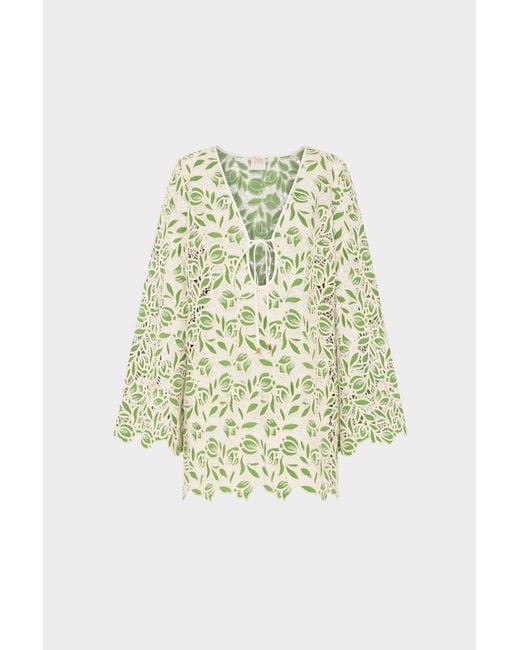 MILLY Multicolor Green Leaf Lace Cover-up