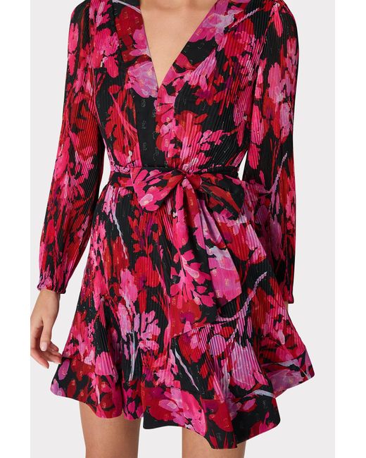Milly Liv Floral Pleated Mini Dress in Red Multi