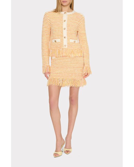 MILLY White Textured Fringe Trim Cardigan
