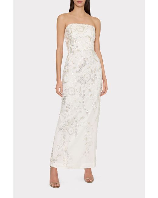 MILLY White Magnolia Beaded Dream Sequin Maxi Dress