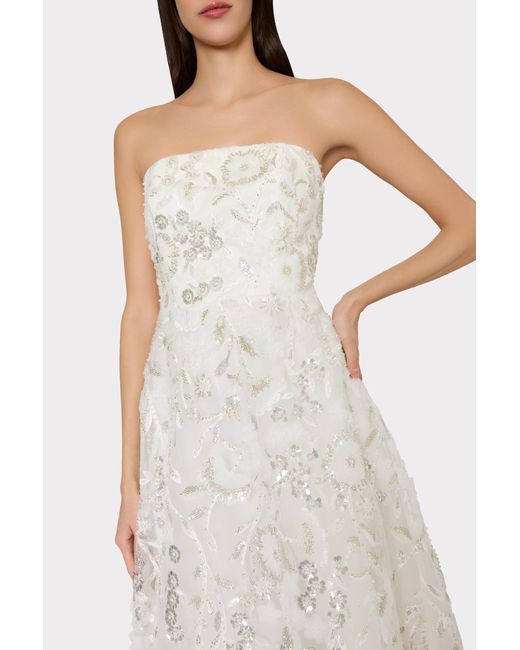 MILLY White Petunia Beaded Dream Sequins Gown
