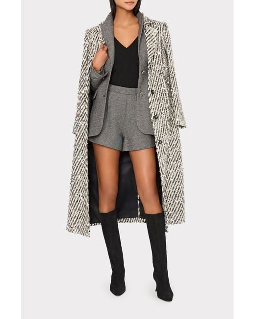MILLY White Wanda Sequins Wool Stripe Coat