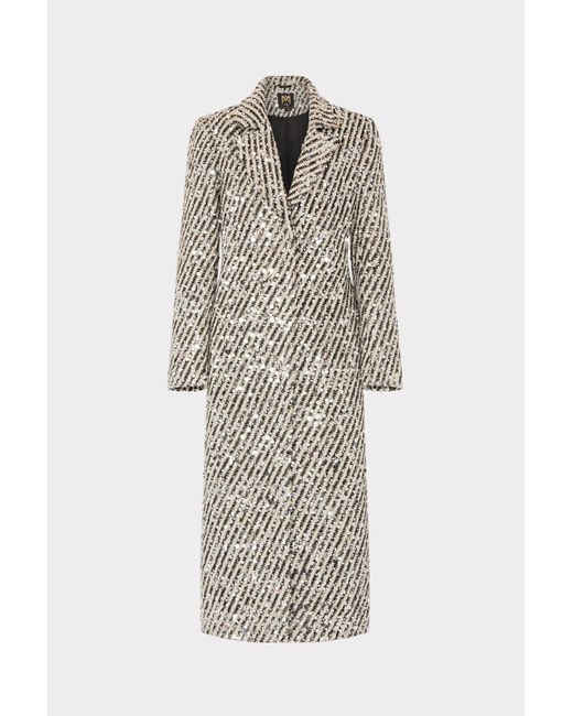 MILLY White Wanda Sequins Wool Stripe Coat