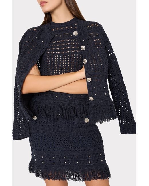 MILLY Blue Beaded Fringe Shell Top