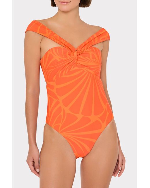 MILLY Orange Betsy Abstract Kai Print Bandeau One Piece