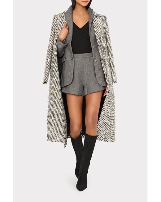 MILLY White Wanda Sequins Wool Stripe Coat