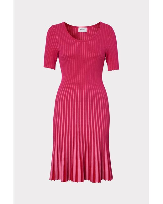 MILLY Inset Stripe Flare Godet Dress in 