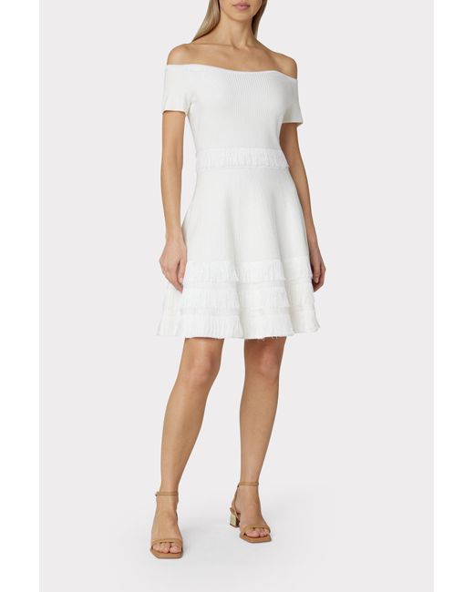 MILLY Fringe Off The Shoulder Dress in Ecru (White) | Lyst