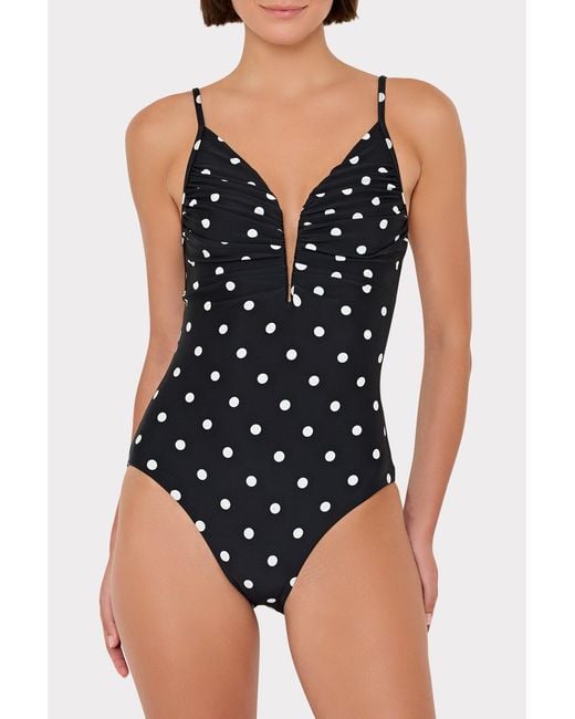 MILLY Black Polka Dot V-wire One Piece