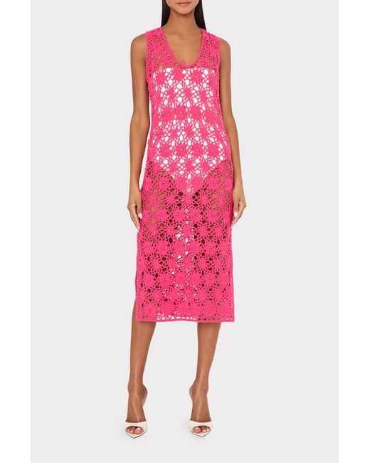 MILLY Pink Crochet Midi Cover-up Dress