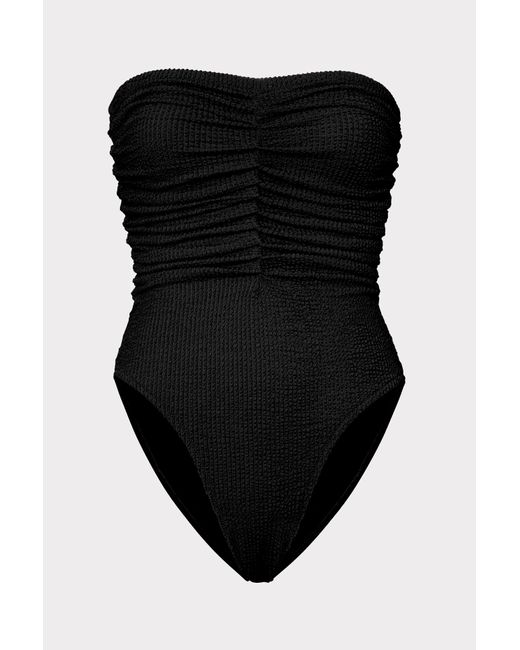 MILLY Black Textured Ruched One Piece