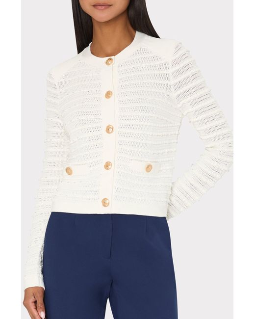 MILLY Natural Beaded Textured Cardigan