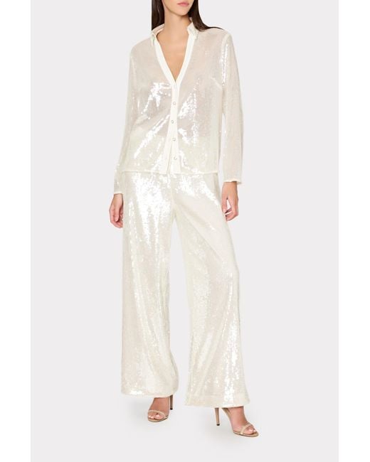 MILLY White Reed Solid Sequin Pant
