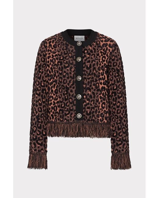 MILLY Multicolor Leopard Fringe Cardigan Jacket