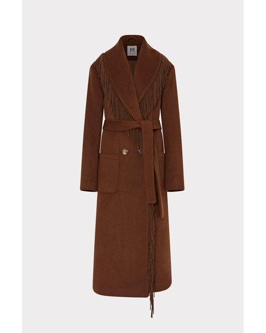 MILLY Brown Wyatt Fringe Wool Overcoat