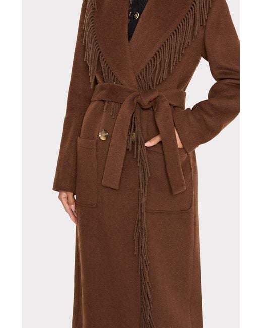 MILLY Brown Wyatt Fringe Wool Overcoat