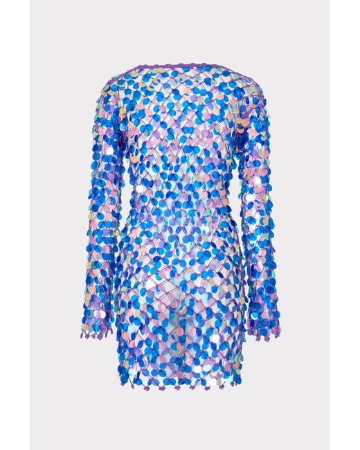 Milly Colette Multi Size Sequins Beaded Mini Dress in Blue Multi