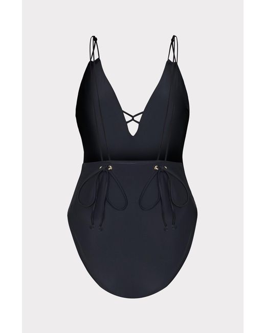 MILLY Blue Solid Carvico Vita Deep V One Piece