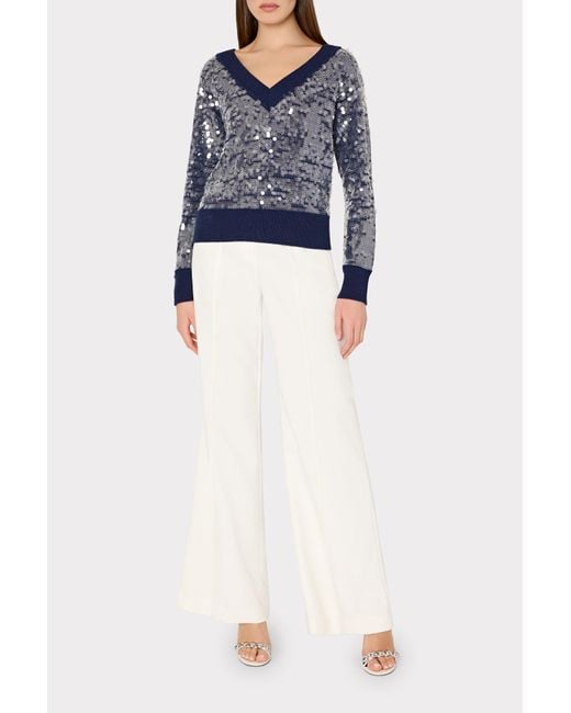 MILLY Blue Ilaria Sequin V-neck Sweater