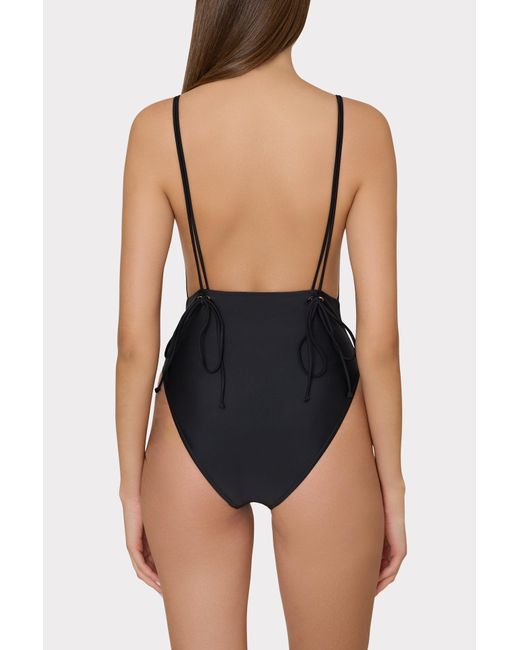 MILLY Blue Solid Carvico Vita Deep V One Piece