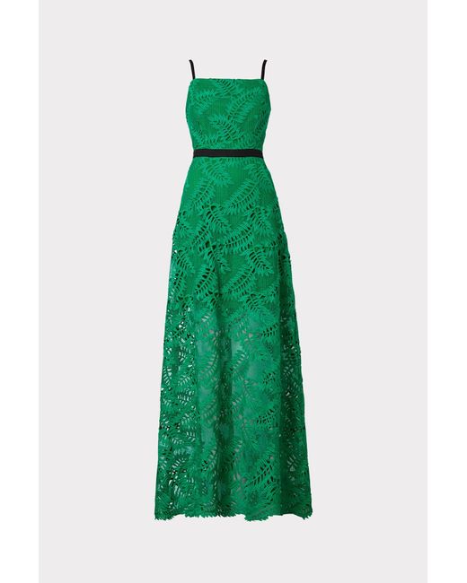 MILLY Green Leighton Tropical Palm Lace Dress