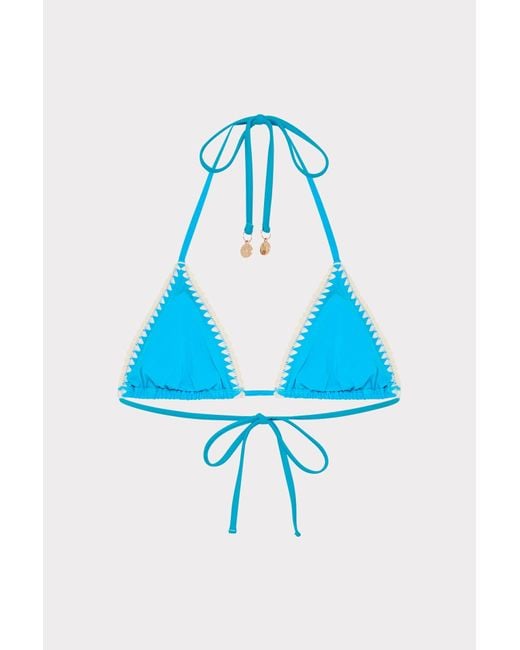 MILLY Blue Solid Bikini Top