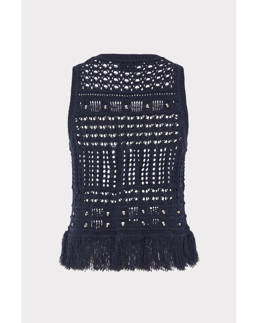 MILLY Blue Beaded Fringe Shell Top
