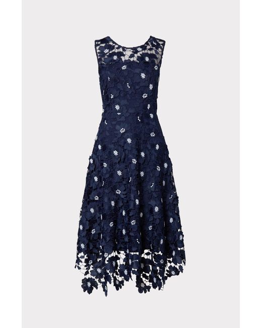 MILLY Blue Annemarie 3d Poppy Lace Dress