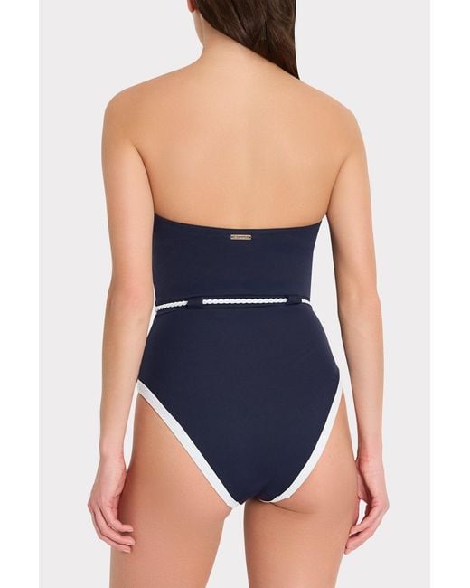 MILLY Blue Solid Belted One Piece