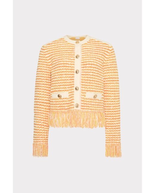 MILLY White Textured Fringe Trim Cardigan