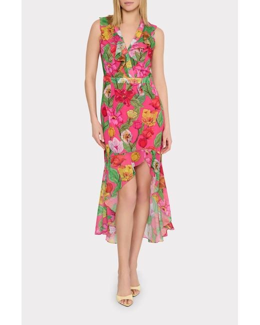 Milly Ruffle MILLY Nanci Tulip Rosette Ruffle Dress in Red | Lyst