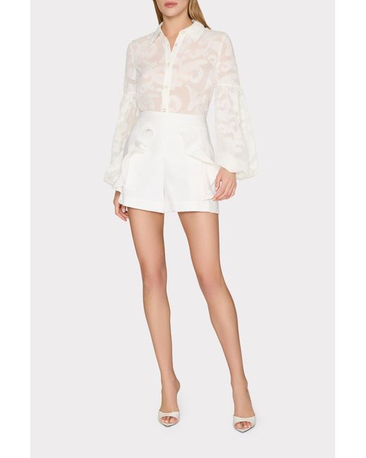 MILLY White Scroll Burnout Button Up Top