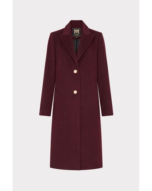 MILLY Purple Single Breasted Wool Coat With Pearl Buttons