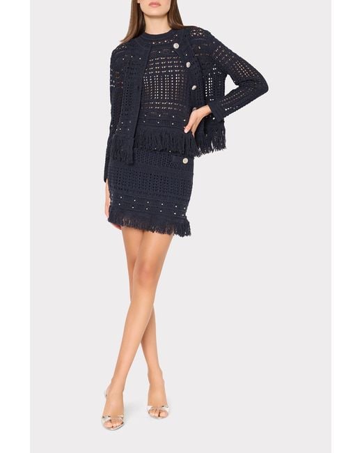 MILLY Blue Beaded Fringe Shell Top