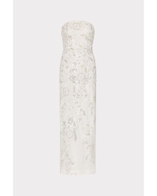 MILLY White Magnolia Beaded Dream Sequin Maxi Dress