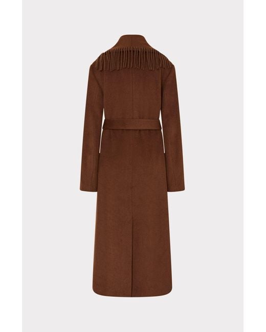 MILLY Brown Wyatt Fringe Wool Overcoat