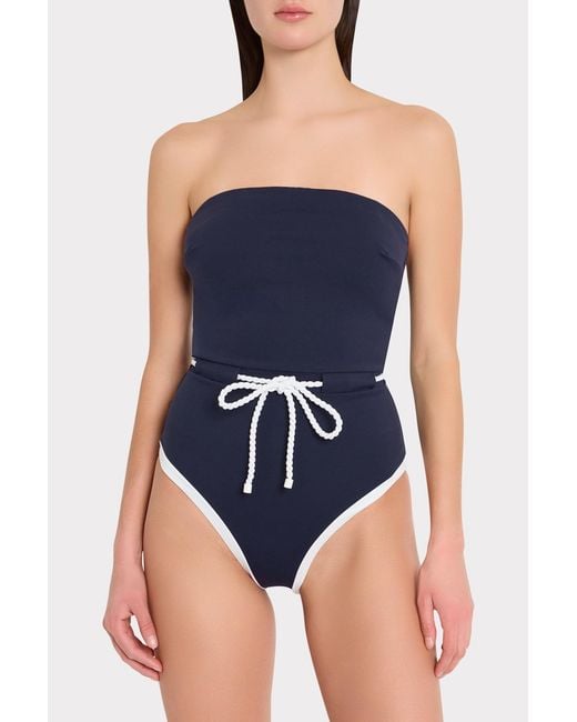 MILLY Blue Solid Belted One Piece