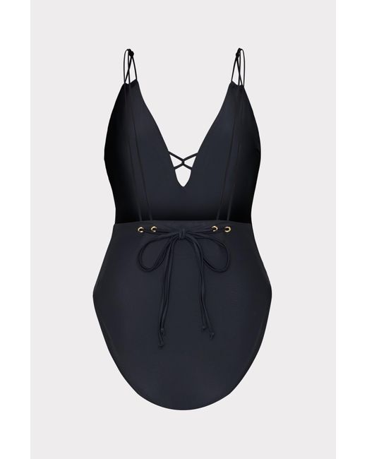 MILLY Blue Solid Carvico Vita Deep V One Piece