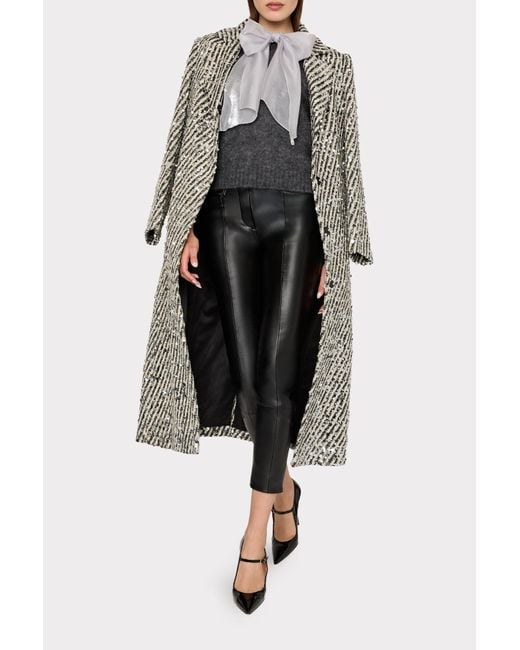 MILLY White Wanda Sequins Wool Stripe Coat