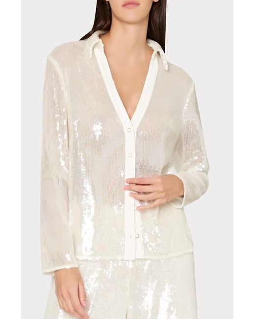 MILLY White Reed Solid Sequin Pant