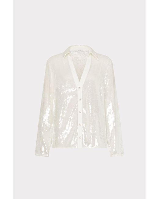 MILLY White Rory Solid Sequin Blouse