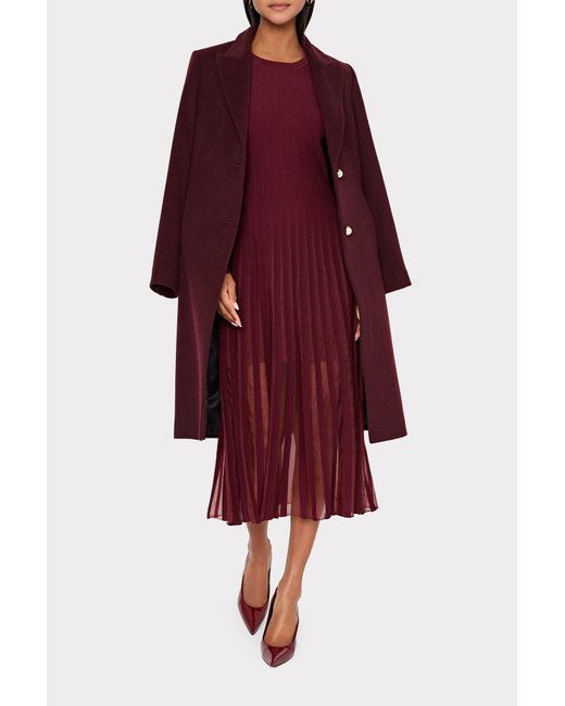 MILLY Purple Single Breasted Wool Coat With Pearl Buttons