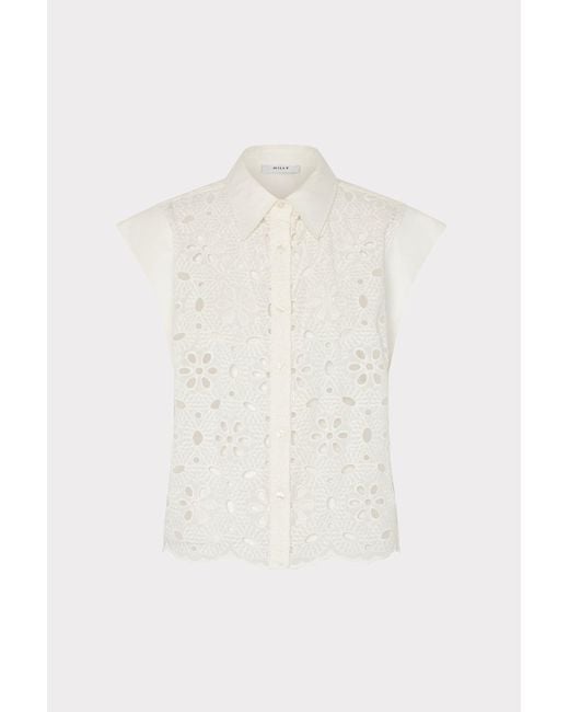 MILLY White Natalia Floral Eyelet Button Up