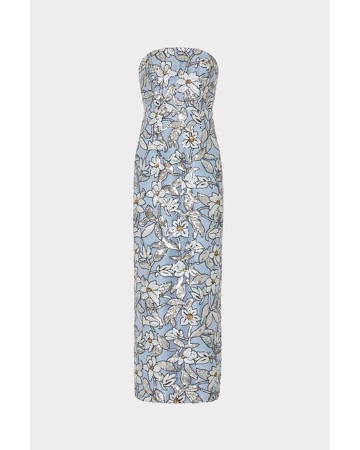 MILLY Magnolia Silver Floral Sequins Maxi Dress in White