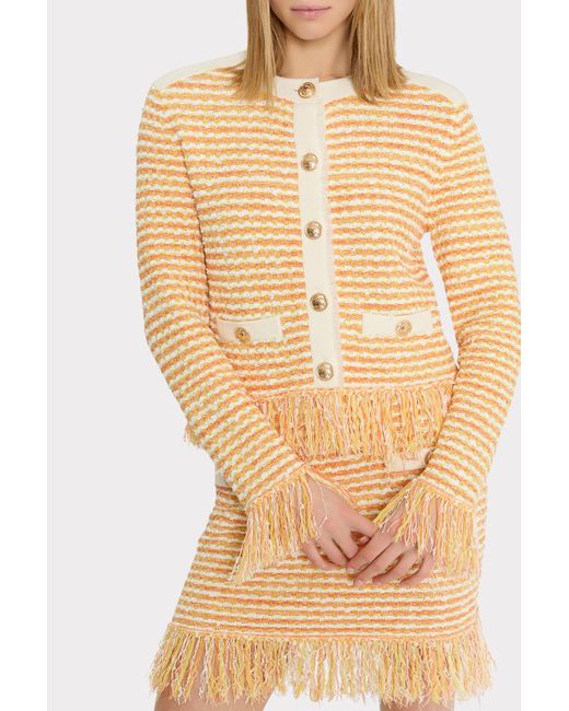 MILLY White Textured Fringe Trim Cardigan