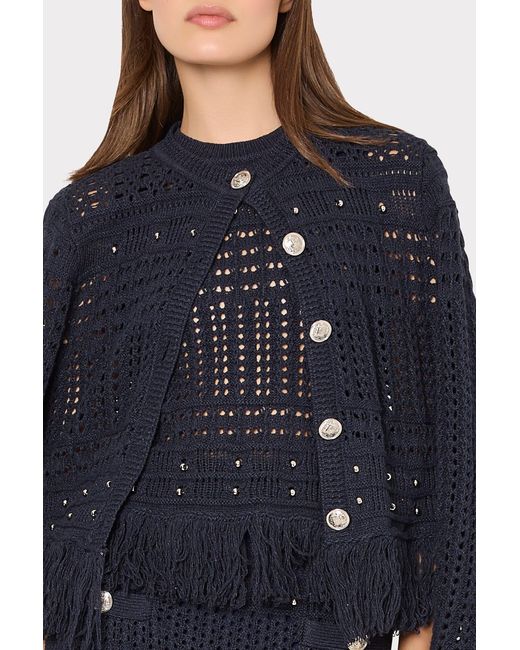 MILLY Blue Beaded Fringe Shell Top