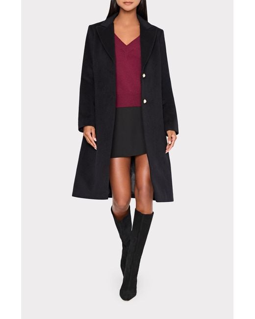 MILLY Black Single Breasted Wool Coat With Pearl Buttons